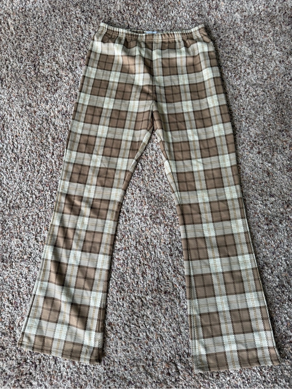 Women's Brown Plaid Stretch Casual Pants